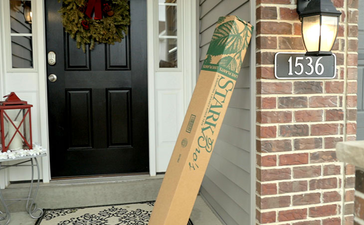 Photo of a Stark Brothers shipping box on a porch of a house