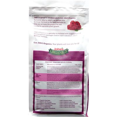 View full size image Image of Jobes rose and flower fertilizer bag, back side.